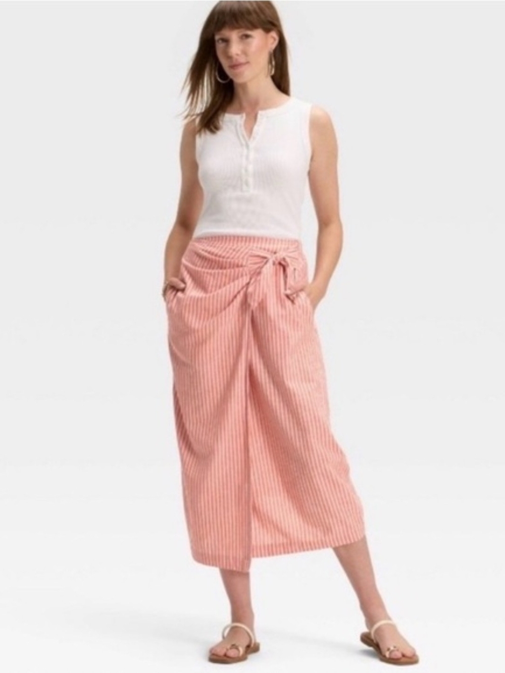 Universal Thread Coral Striped Midi Skirt 